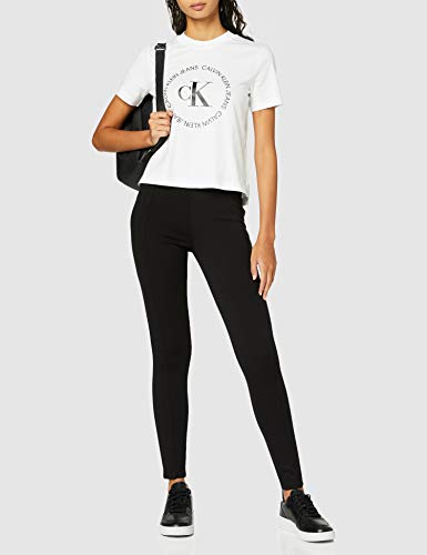 Calvin Klein CK Round Logo Straight tee Camiseta, Blanco (Bright White Yaf), S para Mujer