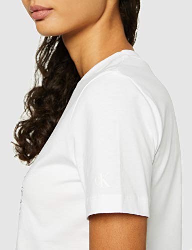 Calvin Klein CK Round Logo Straight tee Camiseta, Blanco (Bright White Yaf), S para Mujer