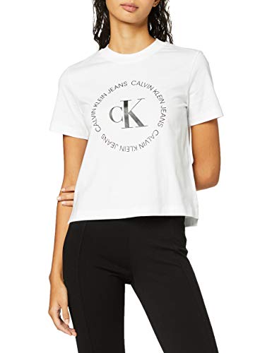 Calvin Klein CK Round Logo Straight tee Camiseta, Blanco (Bright White Yaf), S para Mujer