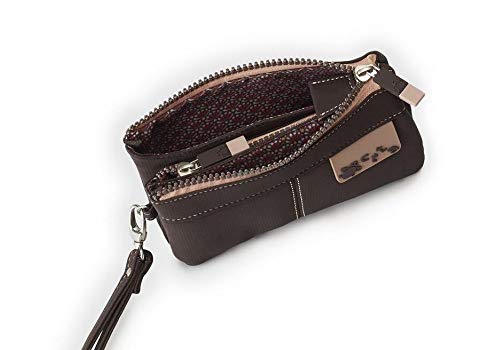 CAMINATTA Bolso de Mano Mujer Monedero Pouch Asa 3 Compartimentos Cartera Cierre Cremallera Gran Capacidad Tarjetero Neceser Sintético 10X17X4 (Marrón)