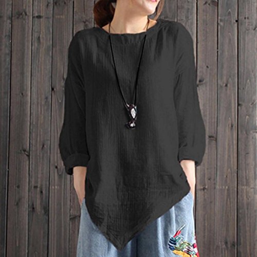Camisa de Lino Mujer Negra, Covermason Camisa de Manga Larga de Blusa Suelta Informal de algodón de Verano de Las Mujeres de Verano(2XL, Negro)