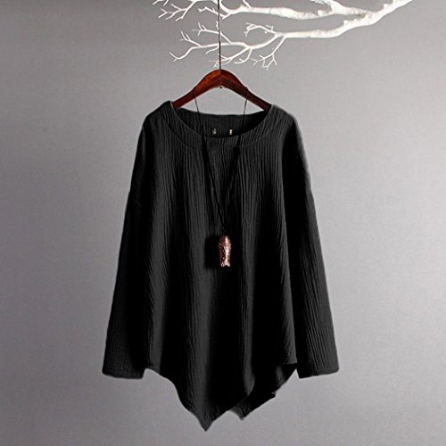 Camisa de Lino Mujer Negra, Covermason Camisa de Manga Larga de Blusa Suelta Informal de algodón de Verano de Las Mujeres de Verano(2XL, Negro)