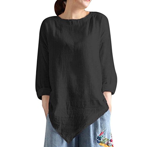 Camisa de Lino Mujer Negra, Covermason Camisa de Manga Larga de Blusa Suelta Informal de algodón de Verano de Las Mujeres de Verano(2XL, Negro)
