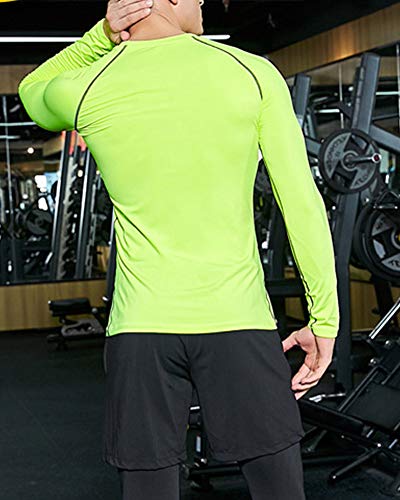 Camiseta De Compresiòn Camiseta Térmica Interior Hombre Manga Larga para Running Fitness Entrenamiento Verde 3XL