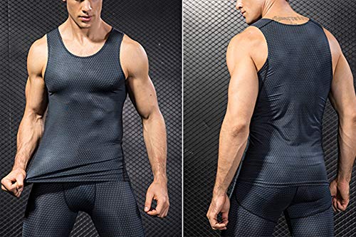 Camiseta De Compresión Sin Mangas para Hombre Baselayer Secado Rápido Tirantes Tops Negro M