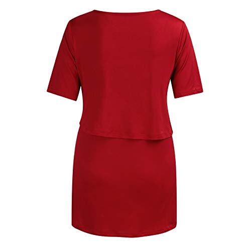 Camiseta de Lactancia de Maternidad para Mujer Camiseta de Manga Corta con Cuello Redondo para Mujer Túnica Tops Blusa Camisas YANFANGMRed