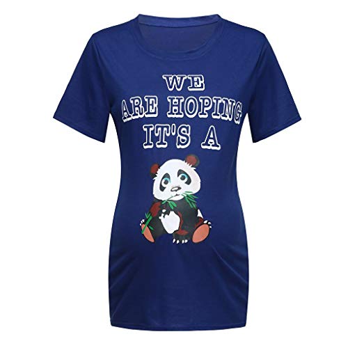 Camiseta de Las Mujeres Embarazadas Fotografia SHOBDW Blusa De Manga Corta Cuello Redondo Vestido De Maternidad Embarazada Panda De Dibujos Animados Imprimir Tops Talla Grande S-XXXL(Azul,L)