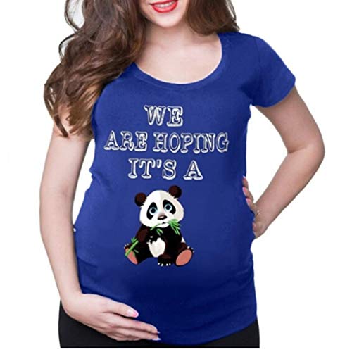 Camiseta de Las Mujeres Embarazadas Fotografia SHOBDW Blusa De Manga Corta Cuello Redondo Vestido De Maternidad Embarazada Panda De Dibujos Animados Imprimir Tops Talla Grande S-XXXL(Azul,L)