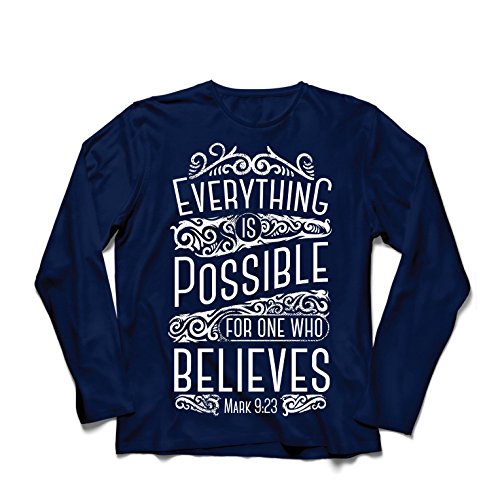 Camiseta de Manga Larga para Hombre Jesucristo: Todo es Posible para quien cree: religión Cristiana, fe, Biblia, Pascua, resurrección (Large Azul Multicolor)