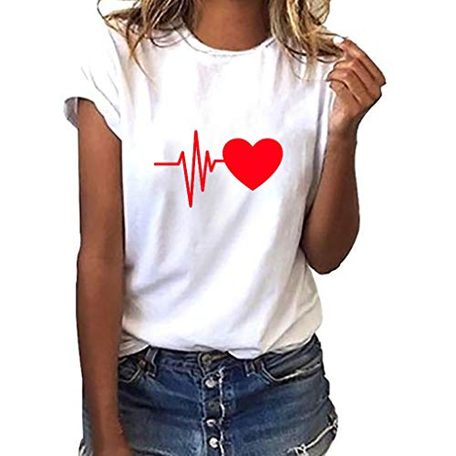 Camiseta de Mujer Manga Corta Corazón Impresión Blusa Camisa Cuello Redondo Promociones Verano Blusa Mujer Top