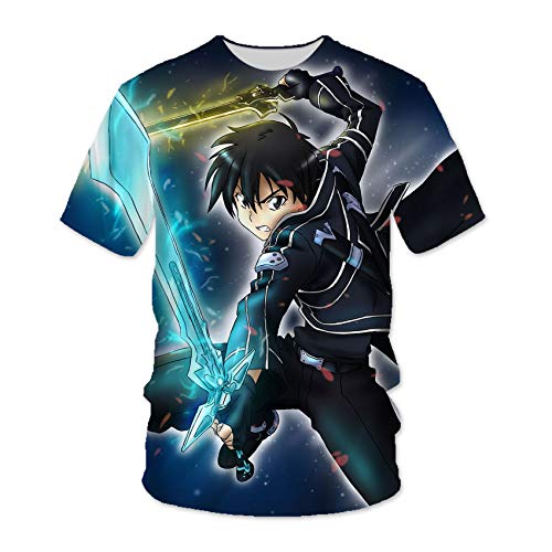 Camiseta De Sword Art Online Kazuto Kirigaya Kirito Camiseta Estampada En 3D Con Estampado De Anime Unisex Manga Corta De Cosplay Del Cuello Barco Tops Sudaderas, Casual Diario / Fiesta(Size:3X-Large)