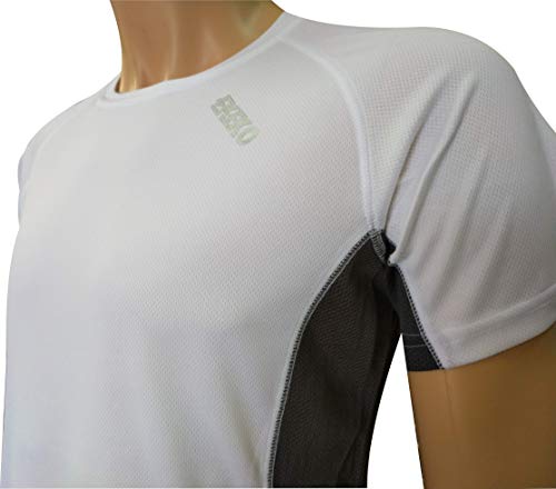 Camiseta Deportiva Manga Corta EKEKO Marathon, Camiseta Hombre Fabricada en Poliester microperforado, Running, Fitness y Deportes en General. (M, Blanca)
