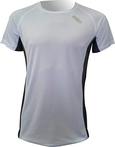 Camiseta Deportiva Manga Corta EKEKO Marathon, Camiseta Hombre Fabricada en Poliester microperforado, Running, Fitness y Deportes en General. (M, Blanca)