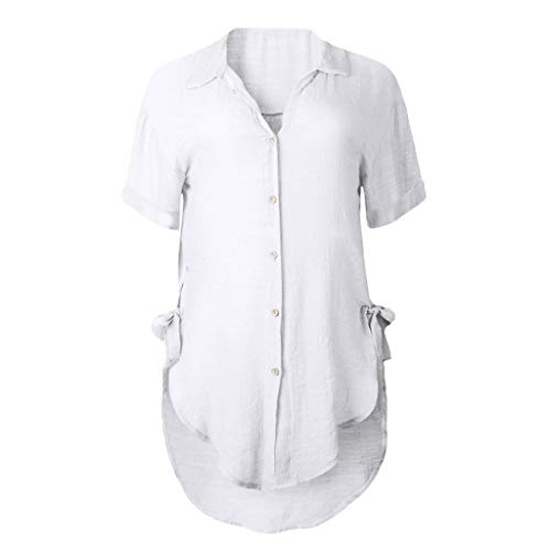 Camiseta Mujer Botón Suelto Vestido Largo Camisa Damas de Algodón Tops Casuales Blusa