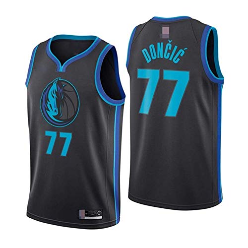 Camisetas De Baloncesto para Hombre, NBA Dallas Mavericks # 77 Luka Doncic - Chalecos Sin Mangas Transpirables De Comodidad Clásica Tops Camisetas Uniformes,Negro,L(175~180CM)