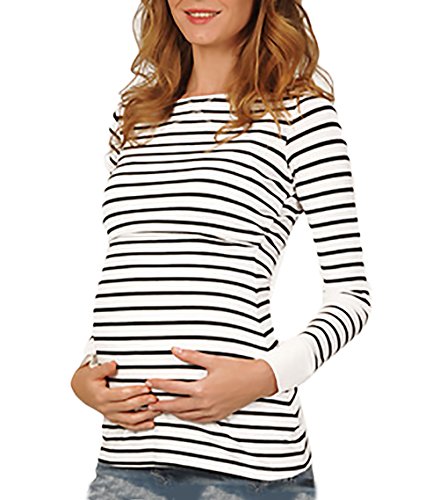Camisetas Mamá Mujer Ropa Premamá Lactancia Maternidad De Doble Embarazada Capa Rayas Manga Larga Primavera Otoño