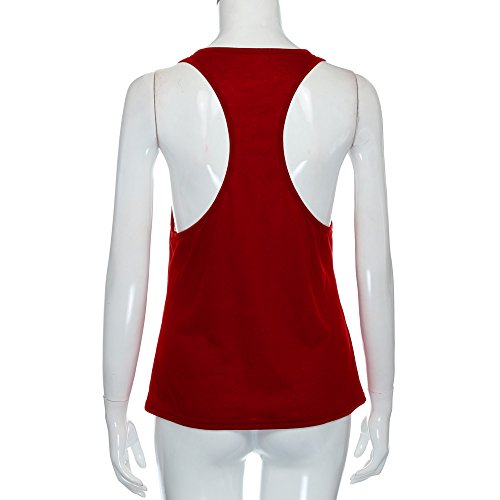 Camisetas sin Mangas Mujer,SHOBDW Playa De Verano Sexy Suelto Talla Grande Cuello Redondo Gimnasio Deporte Entrenamiento FíSico Entrenamiento Blusa para Correr para Mujer(Vino Rojo,M)
