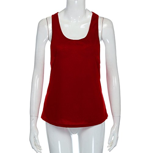 Camisetas sin Mangas Mujer,SHOBDW Playa De Verano Sexy Suelto Talla Grande Cuello Redondo Gimnasio Deporte Entrenamiento FíSico Entrenamiento Blusa para Correr para Mujer(Vino Rojo,M)