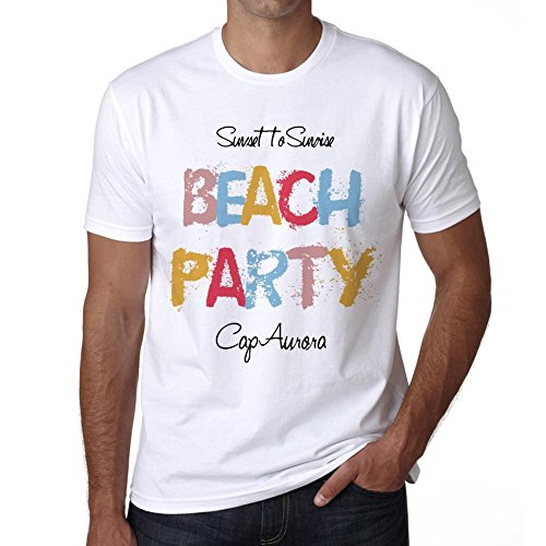 Cap Aurora, Beach Party, Fiesta en la Playa, Camiseta para Las Hombres, Manga Corta, Cuello Redondo, Blanco