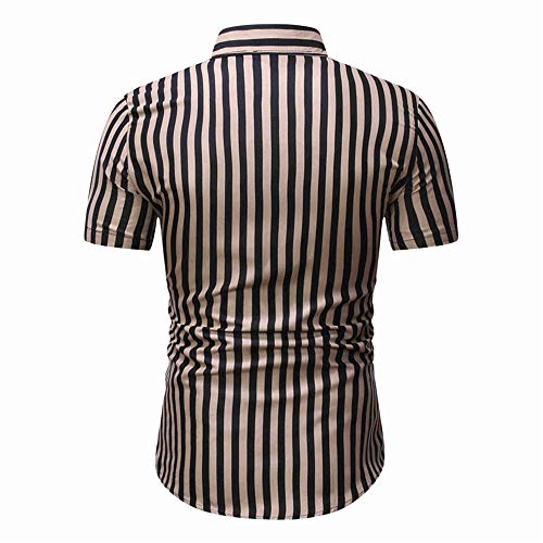 CFWL Camisa Casual de Manga Corta a Rayas de Verano para Hombre Tops Patrón único Camisa Ajustada a Cuadros - Camisa Casual con Botones a Cuadros Algodón Amarillo L