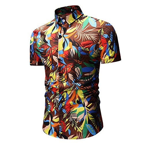 CFWL Camisa ImpresióN De Moda para Hombres Camisa Floral Casual De Manga Camisas Florales Elegantes Camisas De Vestir De PatróN úNico Camisa De Lino Estampada Funky Camisa Casual MarróN XL