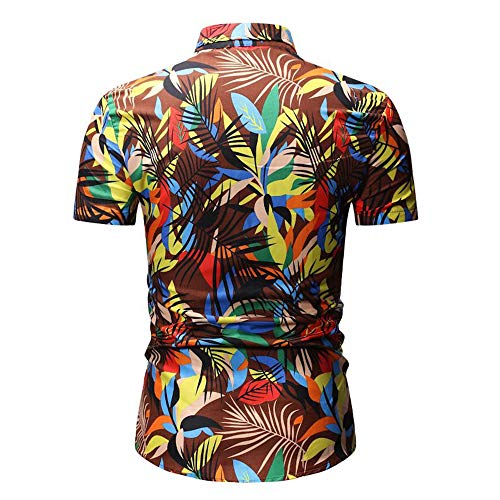 CFWL Camisa ImpresióN De Moda para Hombres Camisa Floral Casual De Manga Camisas Florales Elegantes Camisas De Vestir De PatróN úNico Camisa De Lino Estampada Funky Camisa Casual MarróN XL