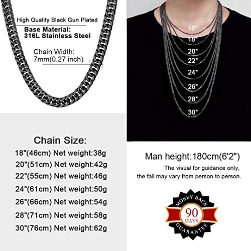 ChainsHouse 7mm Resistente Cadenas Hombre Gruesas 50cm Collar Negro de Cadenas cubanas Regalo para Padre Novio