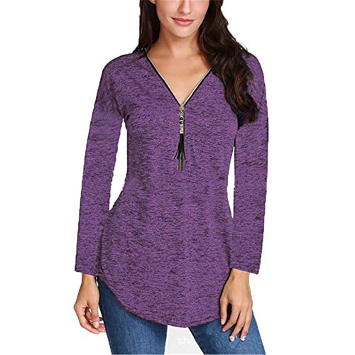 Chenlao7gou621 Camiseta Casual De Manga Larga con Cuello En V De Color SóLido para Mujer