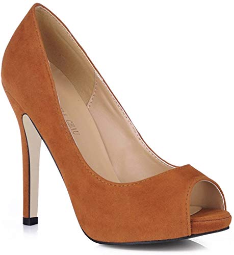 CHMILE CHAU Zapatos para Mujer-Bombas de Tacon Alto de Aguja-Sexy-Vestido de Fiesta-Punta Abierta-Plataforma 1cm