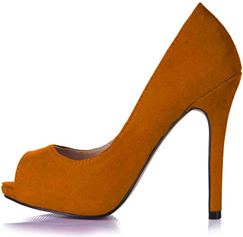 CHMILE CHAU Zapatos para Mujer-Bombas de Tacon Alto de Aguja-Sexy-Vestido de Fiesta-Punta Abierta-Plataforma 1cm