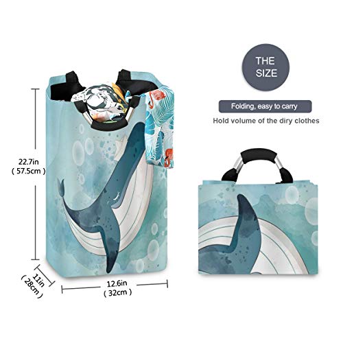 COFEIYISI Cesto para la Colada,Ballena Dibujos Animados Estilo Lindo Mar Azul Marino,Plegable Cestas Bolsas Almacenamiento para Colada Cestos para Juguete Ropa Sucia