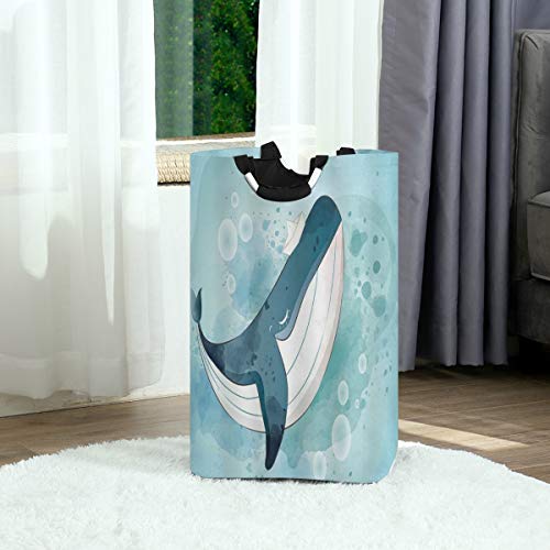 COFEIYISI Cesto para la Colada,Ballena Dibujos Animados Estilo Lindo Mar Azul Marino,Plegable Cestas Bolsas Almacenamiento para Colada Cestos para Juguete Ropa Sucia
