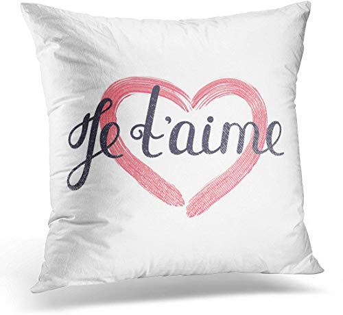Cojín Amour Je T 'Aime Letras francesas Manuscrito Romántico Diciendo Día de San Valentín Corazón Vacaciones en febrero Almohada Decorativa Decoración del hogar Almohada Cuadrada
