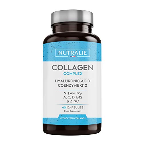 Colágeno + Ácido Hialurónico + Coenzima Q10 + Vitaminas A, C, D y B12 + Zinc | Energía y Articulaciones Fuertes | Colágeno Hidrolizado en 60 cápsulas | Nutralie