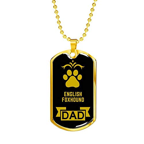Collar de acero inoxidable o oro de 18 quilates con etiqueta de perro de Foxhound inglés para regalo para amantes de los perros