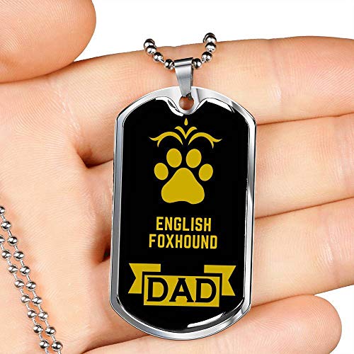Collar de acero inoxidable o oro de 18 quilates con etiqueta de perro de Foxhound inglés para regalo para amantes de los perros