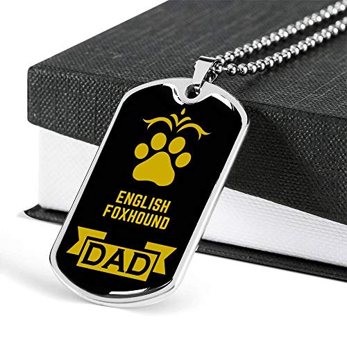 Collar de acero inoxidable o oro de 18 quilates con etiqueta de perro de Foxhound inglés para regalo para amantes de los perros
