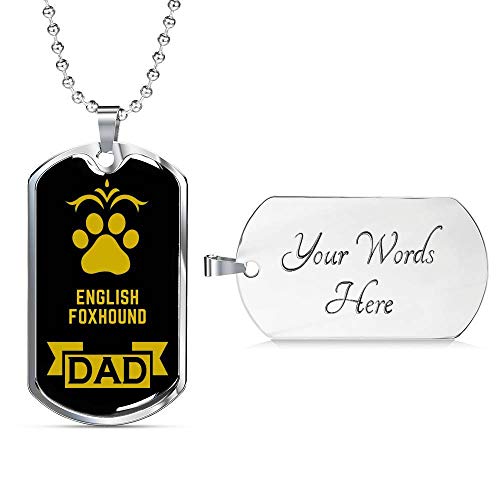 Collar de acero inoxidable o oro de 18 quilates con etiqueta de perro de Foxhound inglés para regalo para amantes de los perros