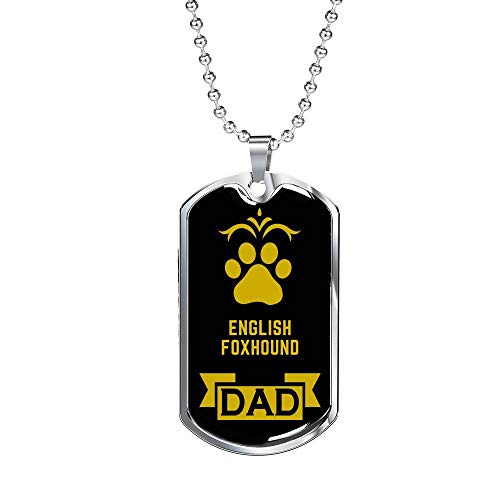 Collar de acero inoxidable o oro de 18 quilates con etiqueta de perro de Foxhound inglés para regalo para amantes de los perros