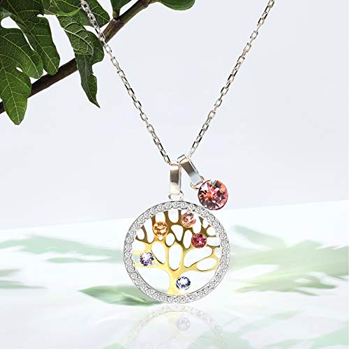 Collares Mujer Plata Árbol de la Vida Colgante Cristal de Swarovski Joyas, Día de la Madre Regalos Originales para Mujer Madre Mamá Abuela