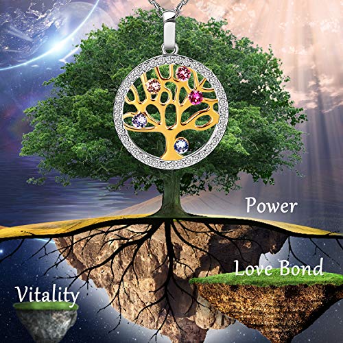 Collares Mujer Plata Árbol de la Vida Colgante Cristal de Swarovski Joyas, Día de la Madre Regalos Originales para Mujer Madre Mamá Abuela