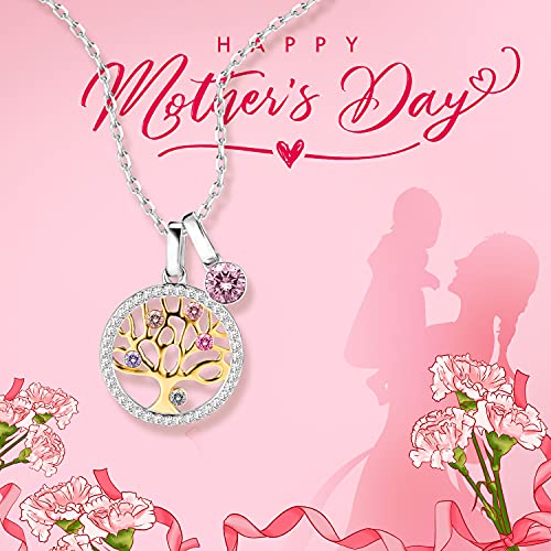 Collares Mujer Plata Árbol de la Vida Colgante Cristal de Swarovski Joyas, Día de la Madre Regalos Originales para Mujer Madre Mamá Abuela