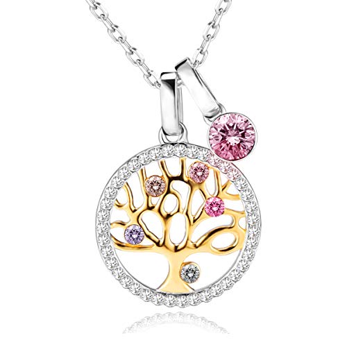 Collares Mujer Plata Árbol de la Vida Colgante Cristal de Swarovski Joyas, Día de la Madre Regalos Originales para Mujer Madre Mamá Abuela