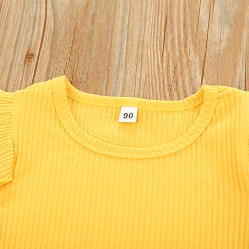 Conjunto de ropa de bebé de manga corta + falda de lazo o vestido de algodón corto para niños pequeños, 2 piezas, 3 meses a 4 años H-amarillo 3-4 Años
