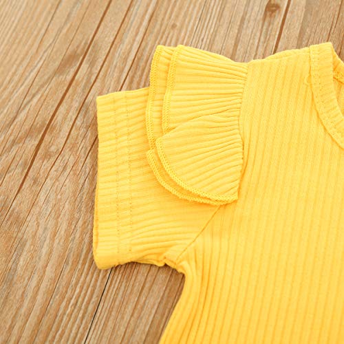 Conjunto de ropa de bebé de manga corta + falda de lazo o vestido de algodón corto para niños pequeños, 2 piezas, 3 meses a 4 años H-amarillo 3-4 Años