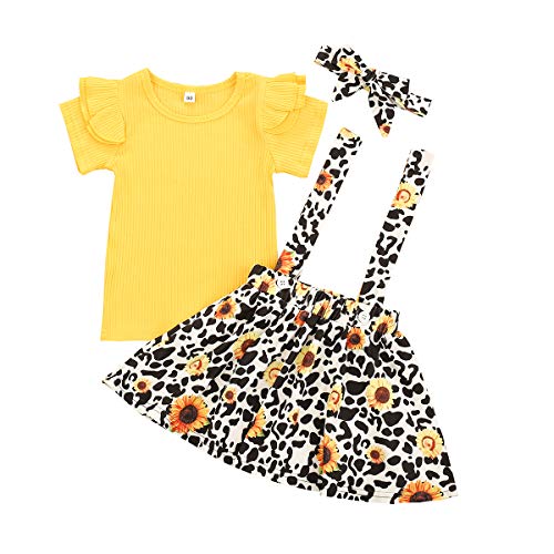 Conjunto de ropa de bebé de manga corta + falda de lazo o vestido de algodón corto para niños pequeños, 2 piezas, 3 meses a 4 años H-amarillo 3-4 Años