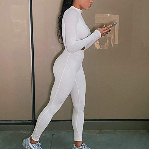 Conjunto de Ropa de Deporte para Mujer Color Sólido Cuello Alto Slim Yoga Fitness Pantalones de Manga Larga Fajas para Fitness Jogging Yoga