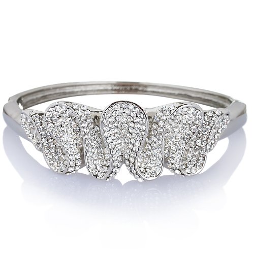 Contemporary Cuff Bangle, Stunning Swirl Wave Pattern showered in Swarovski Crystals Elements in 14K Gold or Silver Rhodium. Great Christmas Gift Idea for Her& Perfect Cocktail Dress Jewellery.