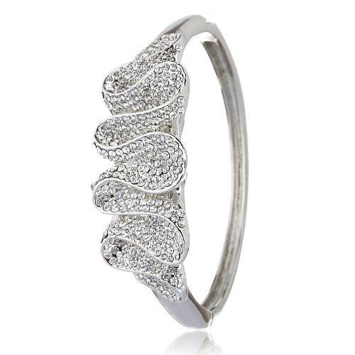 Contemporary Cuff Bangle, Stunning Swirl Wave Pattern showered in Swarovski Crystals Elements in 14K Gold or Silver Rhodium. Great Christmas Gift Idea for Her& Perfect Cocktail Dress Jewellery.