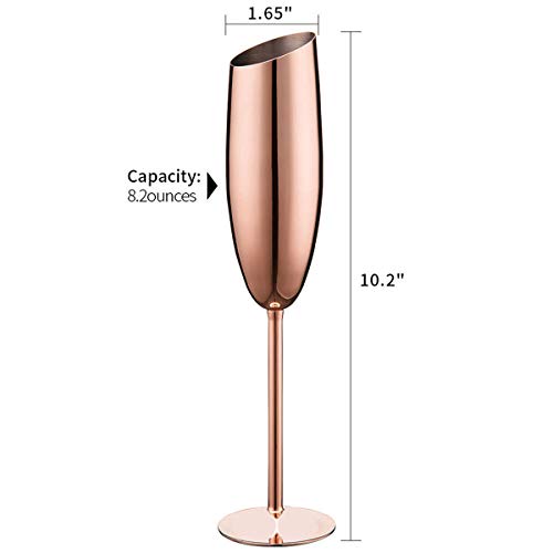 Copa de champán biselada de Acero Inoxidable, Cuenco Inclinado de 200 ml, Copa de Vino Tinto de Tallo Largo, Juego de 2 Copas de cóctel para Fiestas, Aniversario, Bodas (Rose Gold)